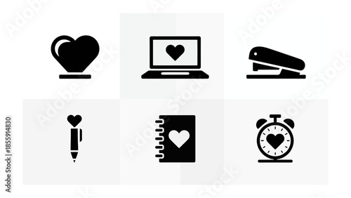Love's Symbols: A collection of heart-shaped icons representing romance, affection, and love's symbolism.