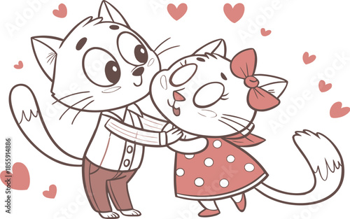 A cute pink teddy bear and a little pig celebrate Valentine's Day in this vector art illustration featuring a heart for a sweet holiday greeting card design