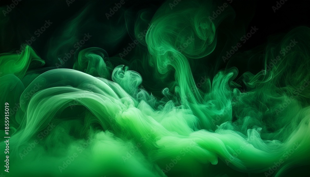Fototapeta premium Ethereal Green Mist And Fog With Soft Smoke Swirls And Dust Explosion Transparent Haze And Dreamy Atmospheric Effect For Abstract Backgrounds