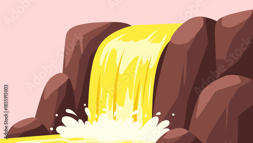 Cartoon Waterfall Cascading Over Rocks with Splashing Water.
