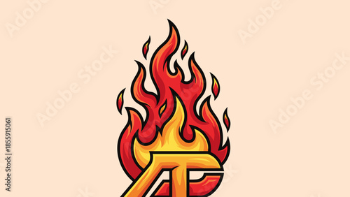 Fiery Logo Design with Bold Outline and Dynamic Flames.