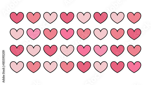 Row of Pink Hearts: A visually appealing array of pink hearts, each meticulously crafted, forming an elegant pattern, creating a symbol of love, care, and compassion. 