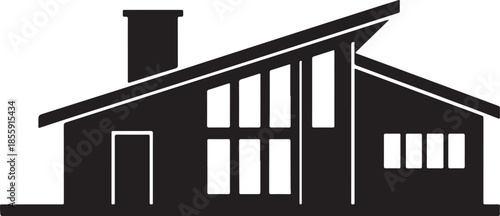 House Silhouette with Slanted Roof and Chimney on Gradient