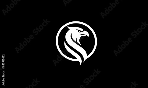 Minimalist Eagle Head Logo in Circular Frame on Black Background