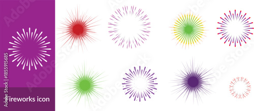 Fireworks on white background, fireworks clipart no background, icon, vector, illustration for Xmas, new year, holiday, birthday, anniversary, victory, party, carnival, 4th of July, printable banner