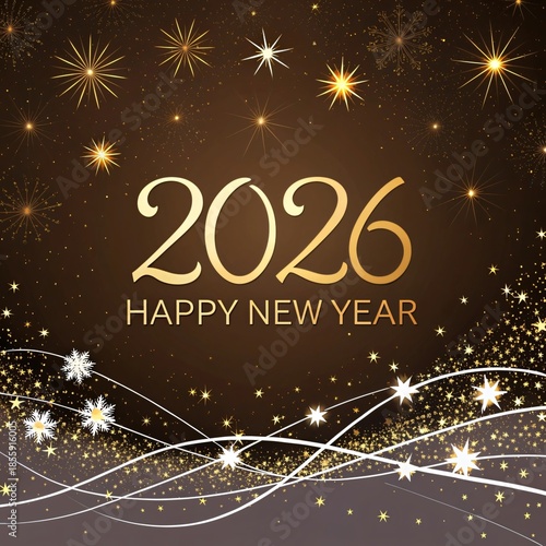 Celebrate 2026 New Year with golden fireworks and sparkles