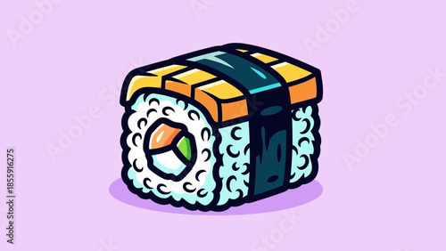 Delicious Tamagoyaki Sushi Roll with Nori Seaweed and Rice.