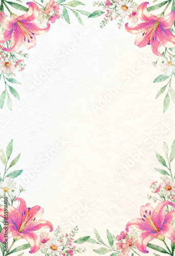 Elegant White Lily and Floral Watercolor Frame