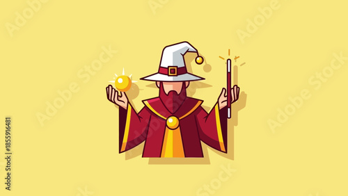 Illustration of a Wizard Casting Spells with a Wand and Orb.