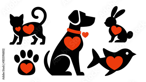 Creature of Love: Depicting a heart-filled assembly of creatures, including a feline, canine, and bird, radiates compassion and affection. The design is simple yet meaningful.