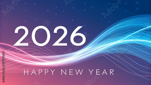 Vibrant 2026 Happy New Year celebration background with dynamic lights