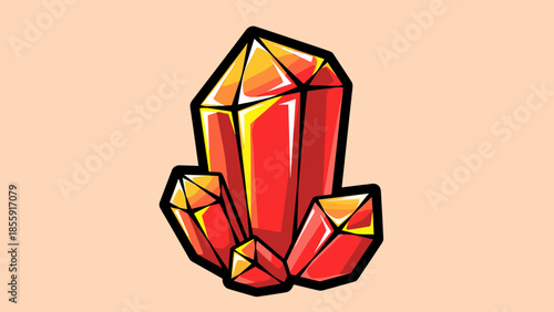 Illustration of a Cluster of Red and Orange Crystals.