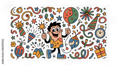 Festive Joy: Illustration of joyful celebration, embodies the spirit of festivities and merriment, it showcases the vibrant spirit of celebration and joy.