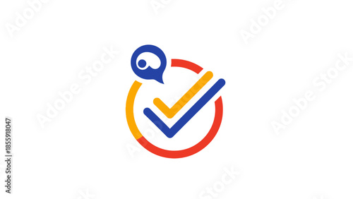 Abstract Checkmark Logo with Speech Bubble and Eye Icon.