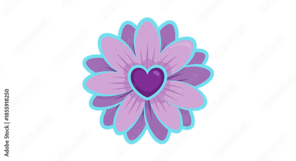Obraz premium Stylized Flower with Heart Center in Pastel Shades.