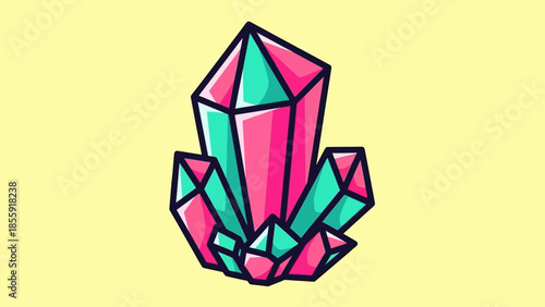 Vibrant Crystal Cluster - A Colorful Gemstone Illustration with Geometric Facets.