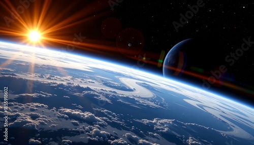 Earth From Space with the Moon the Background