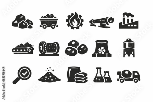 Industrial icons set: mining, energy, chemical, manufacturing elements