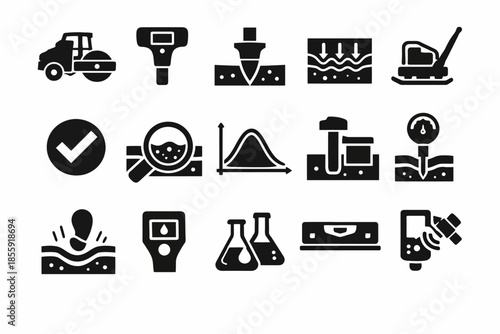 Construction and testing icons for soil and material analysis