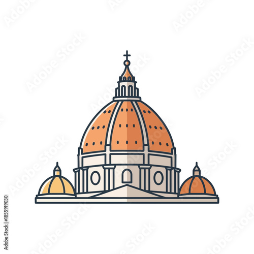 Stylized illustration of a domed building with smaller domes.