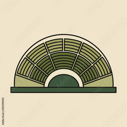 Semi-circular tiered seating structure with a central stage area.