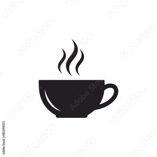 Minimalist Black Coffee Cup with Steam Illustration for Hot Beverage Icon