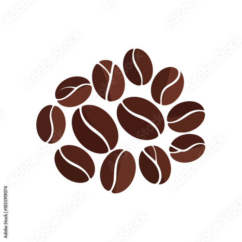 Minimalistic illustration of coffee beans forming a cluster on a white background