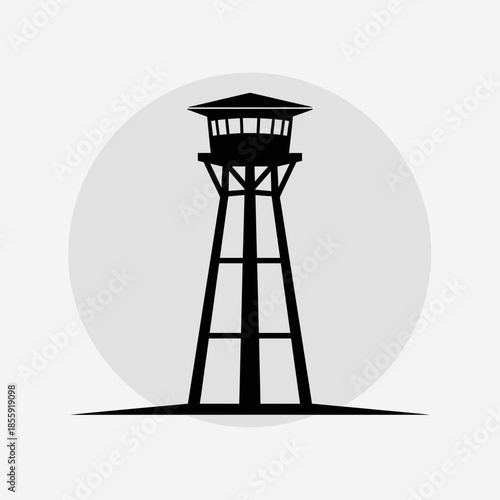 Black silhouette of a watchtower with a platform and roof.