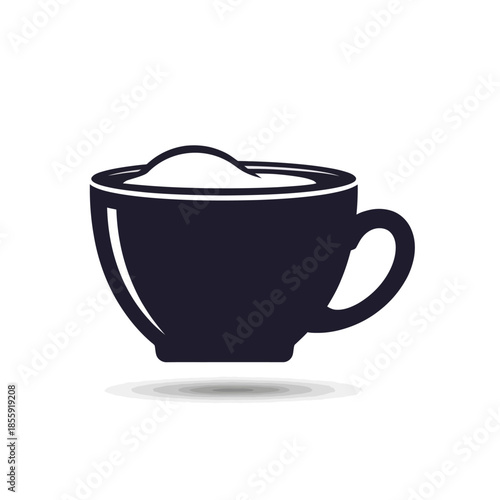 Minimalistic black and white illustration of a coffee cup with foam on top suitable for design