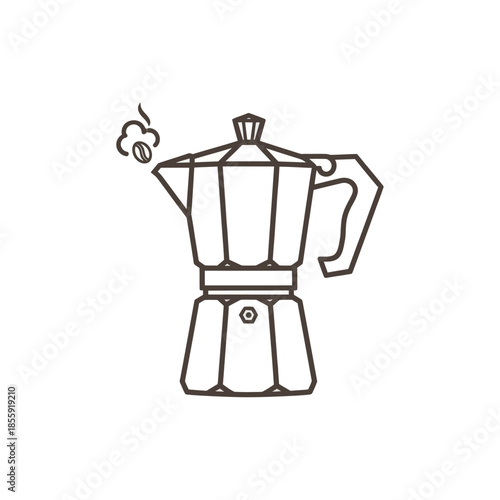 Minimalist line drawing of a classic stovetop moka pot coffee maker on plain white background