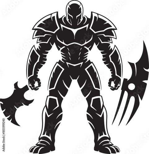 Powerful fantasy warrior with weapons and armor on transparent background