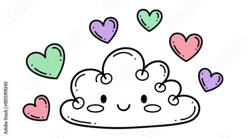 Cloud of Affection: A cheerful cloud smiles, surrounded by a constellation of vibrant hearts, conveying a sense of warmth, love, and lightheartedness.