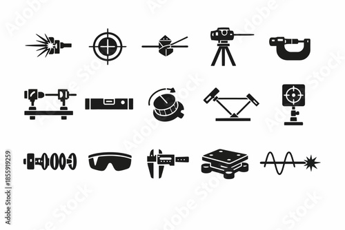 Precision measurement and engineering tools icons collection