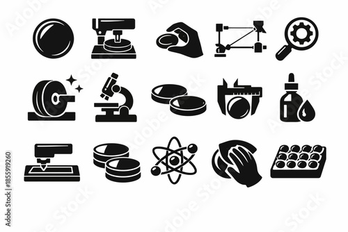 Science and technology icons set: laboratory equipment and tools
