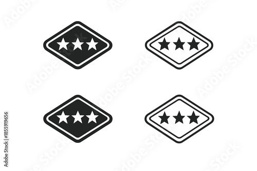 Four rhombus-shaped icons with stars