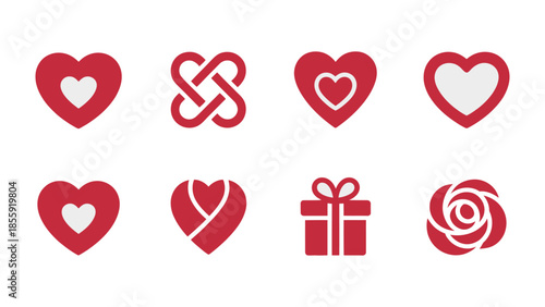 Love's Icons: A charming collection of love-themed icons and design elements representing affection, care, and the spirit of romance.