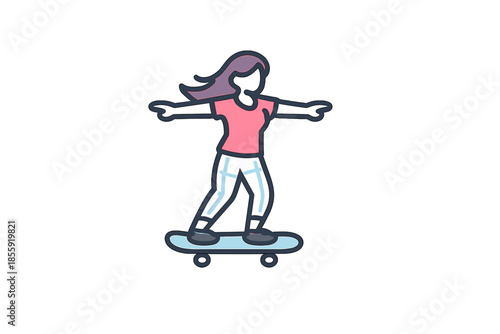 Cartoon woman skateboarding