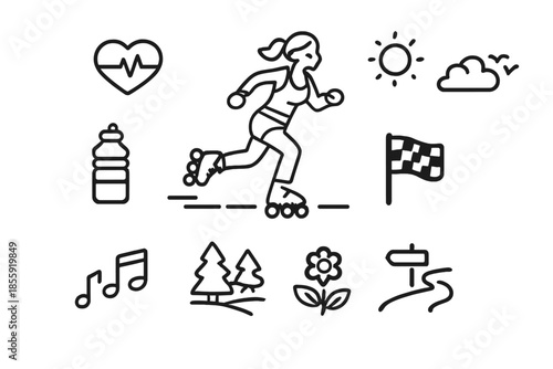 Outdoor Recreation and Healthy Lifestyle Icons Set