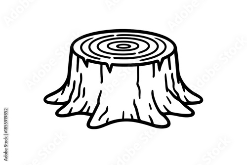 Tree stump with rings on a yellow background
