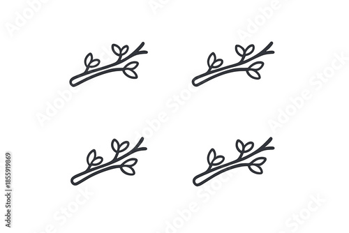 Four stylized branches with white buds on a brown background