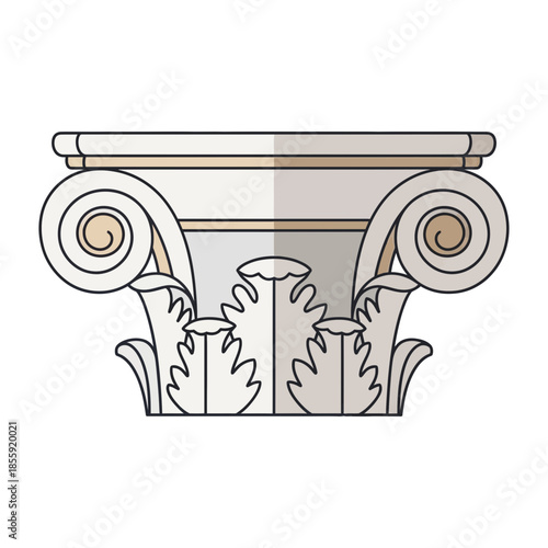 Ornate column capital with scrolls and leaf-like decorative elements.