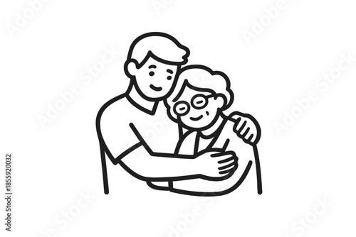 Man Hugging Elderly Woman