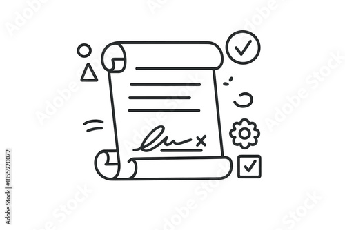 Contract with signature and checklist icons