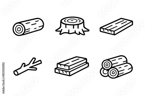 Set of six wood icons with a gold background