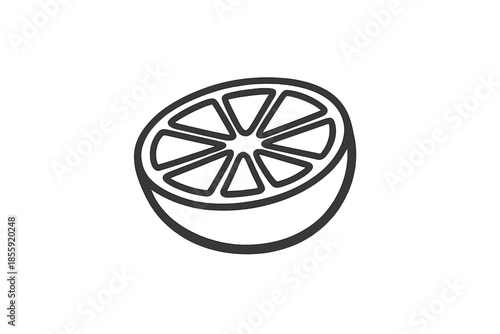 Stylized sliced citrus fruit icon with dark gray outline on golden background