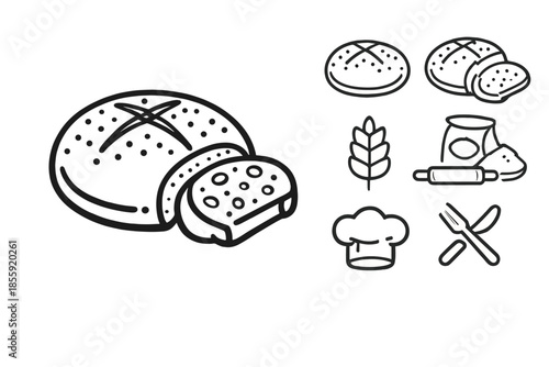 Bakery Icons and Bread Illustration