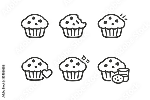 Six cupcake icons with different designs