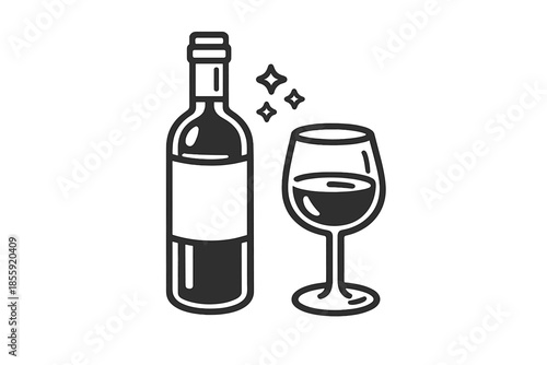 Bottle of Wine and Glass with Sparkles