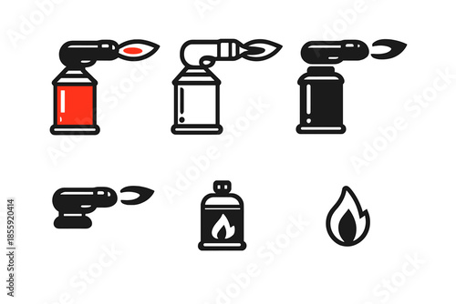 Collection of stylized torch and flame icons