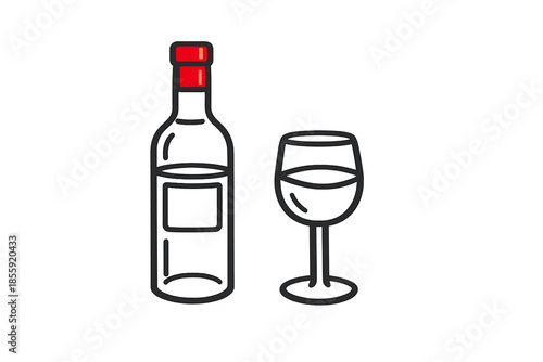 Minimalist illustration of a wine bottle and glass